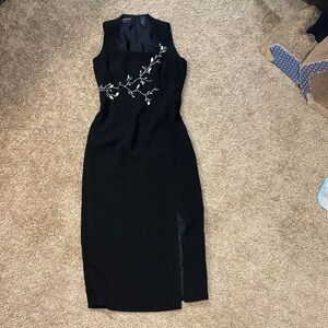 Vintage 90’s Liz Claiborne Black Sheath Formal Dress with Embroidered Florals
